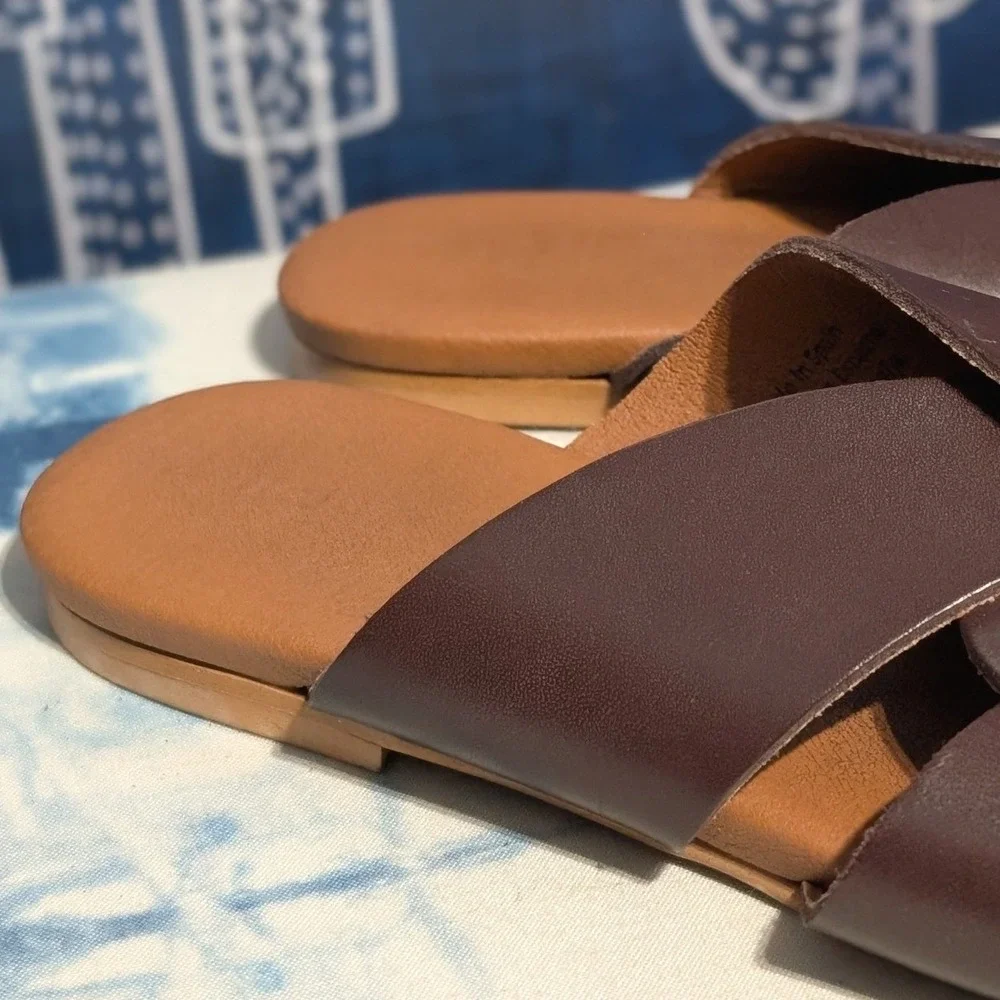 Pilcro Leather Twisted Slip On Slide Mules Flat Sandals Brown Women's 39 US 8.5 - Picture 4 of 8